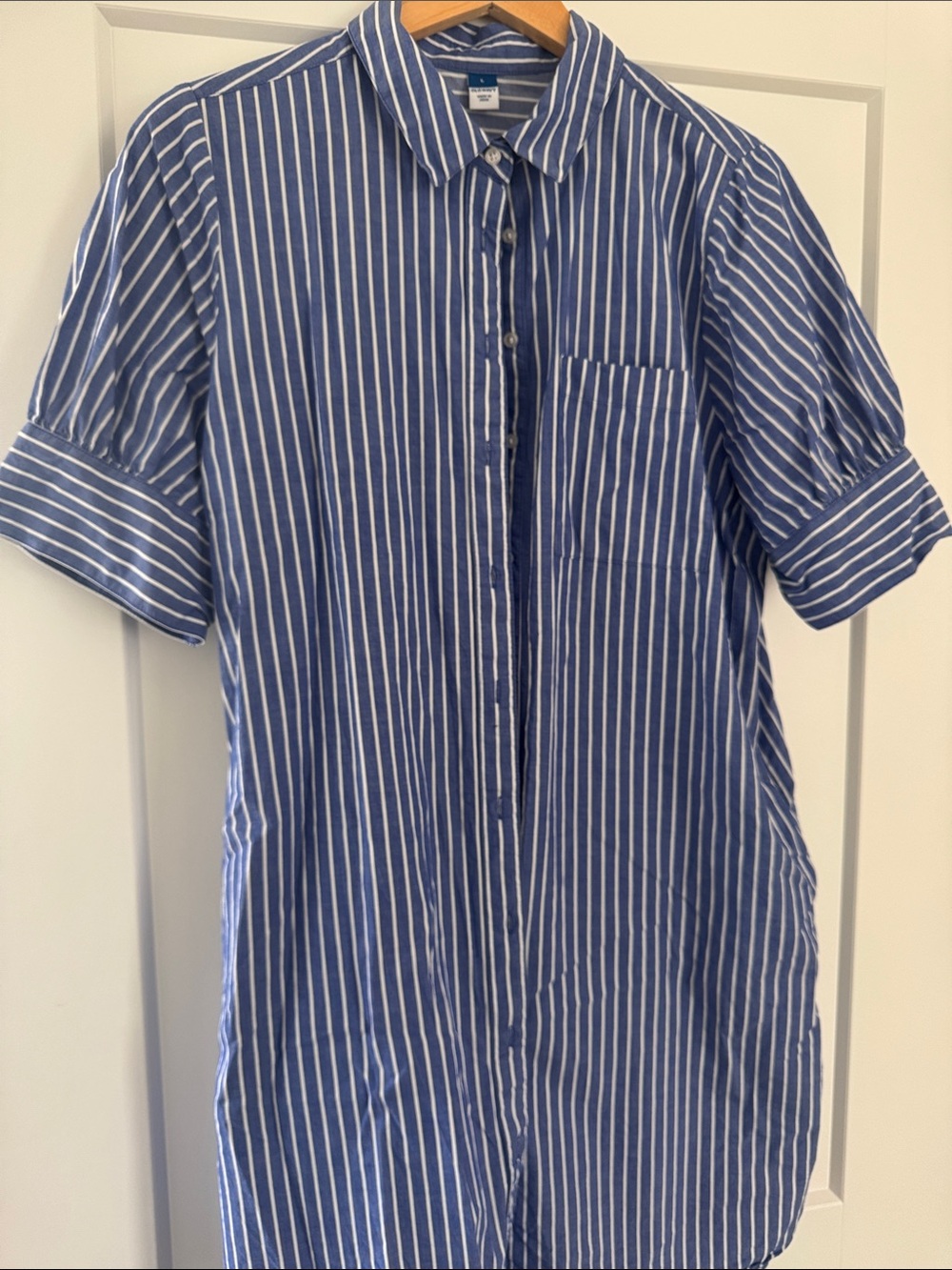 Old Navy Blue and White Vertical Stripe Button-Down Shirt Dress